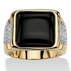 Cheapest π PalmBeach Jewelry Men's Cushion-Cut Genuine Black Onyx And CZ Cabochon Ring .72 TCW Gold-Plated π