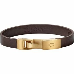 Best Sale 🥰 Bulova Classic Single Wrap Brown Leather Bracelet ❤️