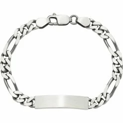 Coupon 🥰 Other Brands Sterling Silver Engravable Antiqued Figaro Link ID Bracelet ✔️