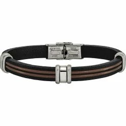 Best Pirce 🧨 Chisel Men's Stainless Steel Polished Black And Brown Leather Bracelet ⌛