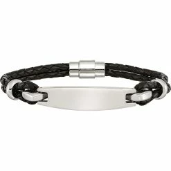 Best Sale 😍 Chisel Stainless Steel Polished ID Black Woven Leather Bracelet 🤩