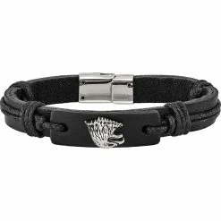 Cheap 😉 Chisel Stainless Steel Polished Antiqued Eagle Head Black Leather Bracelet ❤️