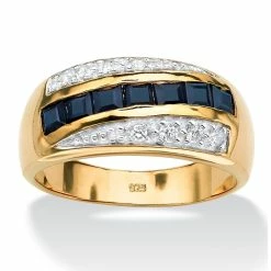 Cheapest π PalmBeach Jewelry Men's 1.95 TCW Genuine Blue Sapphire And Pave-Style Cubic Zirconia Ring In 18k Gold-plated Sterling Silver π