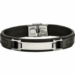 Cheapest ⭐ Chisel Stainless Steel Polished Black Leather ID Bracelet 😀