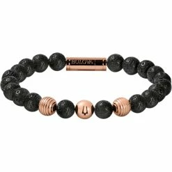 Top 10 π Bulova Men's Latin Grammy Bead Bracelet: Black Lava And Rose Goldtone Beads J98B008 β