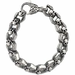 Best Pirce ❤️ Other Brands Stainless Steel Oxidized Skull Link 8.5 In. Bracelet ✨