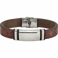 Cheapest 😉 Chisel Men's Stainless Steel Polished Brown Faux Leather W/Black Rubber ID Bracelet 🎁
