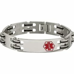 Deals 🌟 Chisel Stainless Steel And Black Rubber With Red Enamel Medical I.D. Bracelet 🛒
