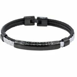 Best reviews of ❤️ Other Brands Black Stainless Steel And White Leather Cable Bangle Bracelet 🧨