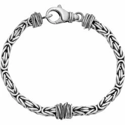 Best Sale ⌛ Other Brands Sterling Silver Antiqued Brushed Square Byzantine Bracelet 🎁