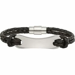 New 🎁 Chisel Stainless Steel Black Leather Bracelet 🔔