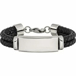 Coupon 🔥 Chisel Men's Stainless Steel Polished Leather Bracelet 🤩