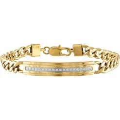 Best deal ⌛ Esquire 1/5 CTW Diamond Gold Ion Plated Stainless Steel ID Bracelet 👏
