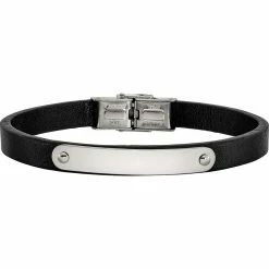 Outlet 🎁 Chisel Stainless Steel Polished Leather ID Bracelet 🎁
