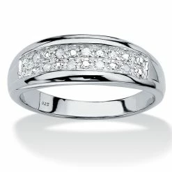 Outlet β PalmBeach Jewelry Men's Round Genuine Diamond Wedding Ring 1/8 TCW In Platinum-plated Sterling Silver π€©