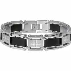 New 😉 Black & Blue Jewelry Black & Blue Stainless Steel Black Immersion Plated Cubic Zirconia Bracelet 👍