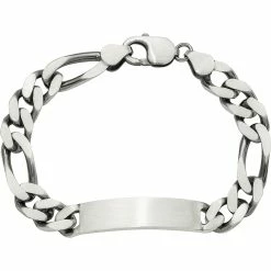 Brand new 🧨 Other Brands Sterling Silver 8.5 In. Engravable Antiqued Figaro Link ID Bracelet ✨