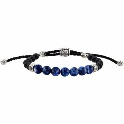 New 🧨 Esquire Sterling Silver Sodalite And Onyx Corded Bolo Bracelet ⌛