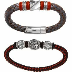 Promo π― Black & Blue Jewelry Black & Blue Stainless Steel Leather Bracelet 2 Pc. Set π₯°