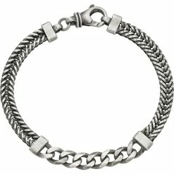 Discount 🌟 Other Brands Sterling Silver Brushed Antiqued Wheat And Curb Chain Bracelet ✔️