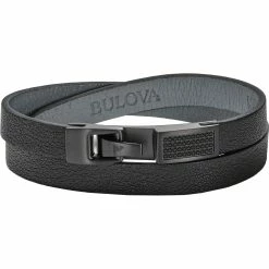 Best Sale 😀 Bulova Latin Grammy Double Wrap Bracelet: Black Leather With Black Diamonds J98B006 🌟