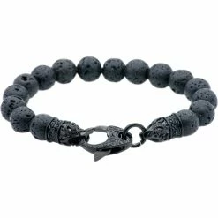 Outlet ❤️ Other Brands Genuine Lava Stone And Black Stainless Steel Bead Bracelet 😀