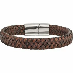 Best Pirce ⌛ Chisel Stainless Steel Polished Brown Leather Bracelet 🎁