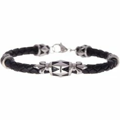 Outlet ⭐ Other Brands Stainless Steel And Genuine Leather Fleur De Lis Bangle Bracelet 🔔