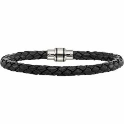 Coupon 🌟 Chisel Men's Stainless Steel Polished Black IP Black Woven Leather Bracelet ✨