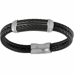 Budget β Esquire 1/10 CTW Black Diamond Leather ID Bracelet β