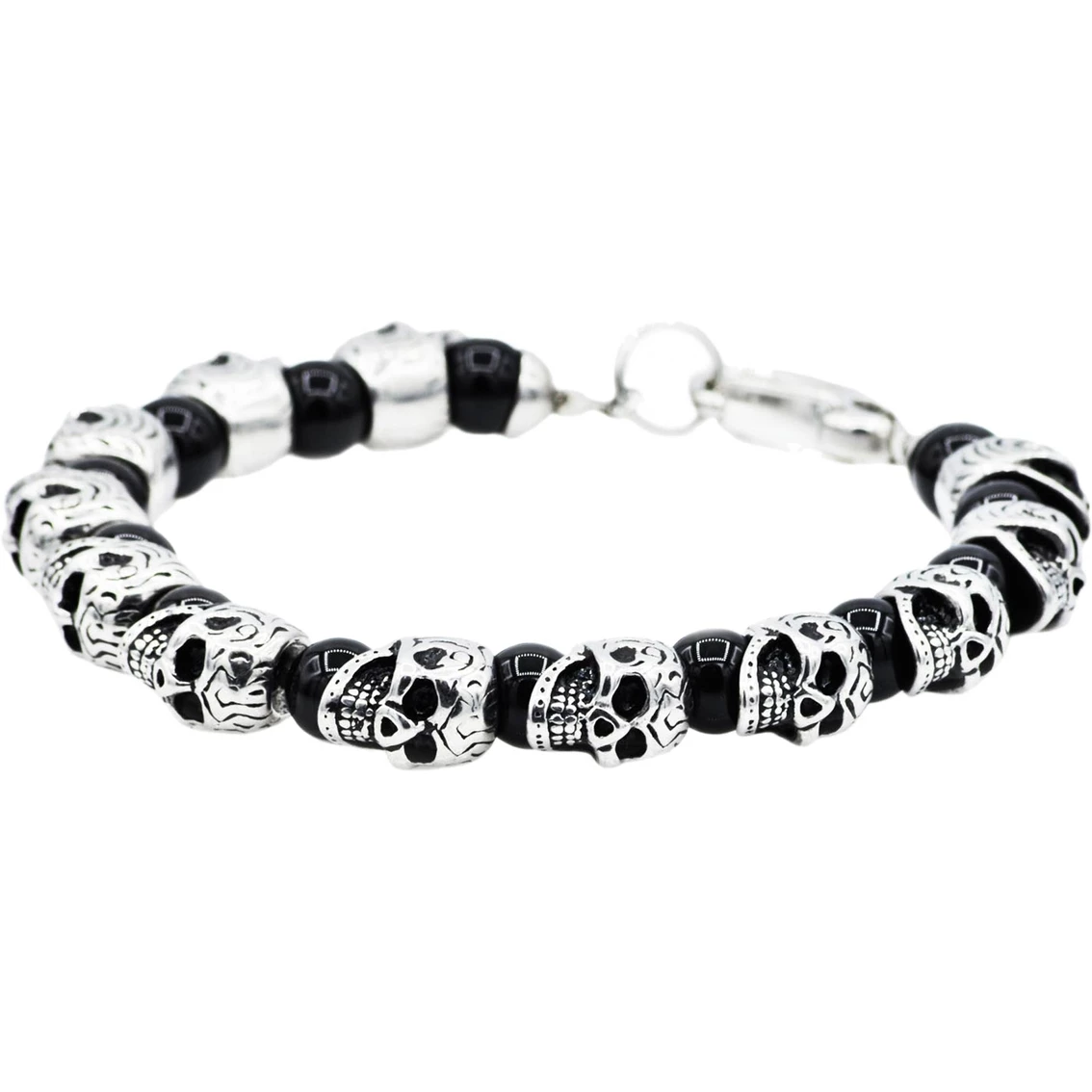 Buy 𧨠Other Brands Polished Stainless Steel And Onyx Skull Bracelet π 1 Buy 𧨠Other Brands Polished Stainless Steel And Onyx Skull Bracelet π