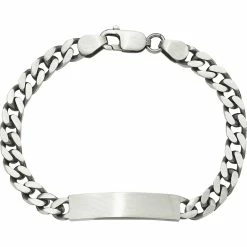 Budget 🛒 Other Brands Sterling Silver 8 In. Engraveable Antiqued Curb Link ID Bracelet 🌟