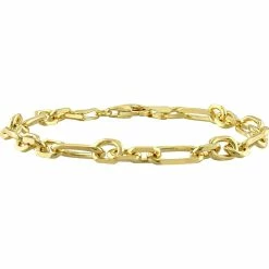 Top 10 😉 Sofia B. 18K Gold Plated Sterling Silver 6mm Diamond Cut Figaro Chain Bracelet ✔️