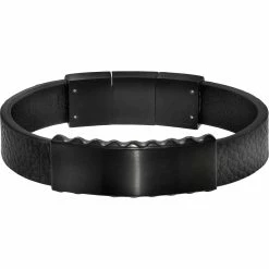 Buy 🎉 Chisel Stainless Steel Brushed And Polished Black IP Leather ID Bracelet 💯