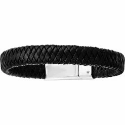 Best reviews of 🥰 Other Brands Stainless Steel Polished Black Woven Leather Bracelet 🤩