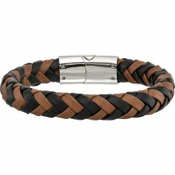 Best Pirce ⭐ Chisel Stainless Steel Polished Black And Brown Leather Bracelet ⌛