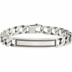 Buy 👏 Other Brands Sterling Silver Antiqued Satin Curb Link ID Bracelet 👍