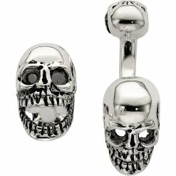 Cheapest 💯 Other Brands Sterling Silver Antiqued Black Ink Texture Moveable Skull Cuff Links 😍