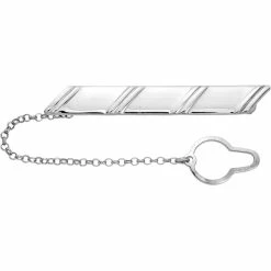 Cheap ⌛ Other Brands Rhodium Over Sterling Silver Diagonal Stripes With Button Chain Tie Bar 🧨