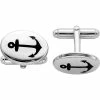 Promo ❤️ Other Brands Sterling Silver Rhodium Plated Black Anchor Enamel Oval Cuff Link 🔔