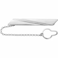 Cheap 😉 Other Brands Rhodium Over Sterling Silver Stripe Design With Button Chain Tie Bar 😉