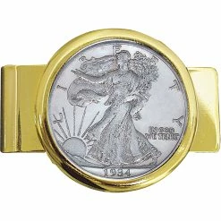 New 👍 Other Brands Walking Liberty Silver Half Dollar Goldtone Money Clip ✔️