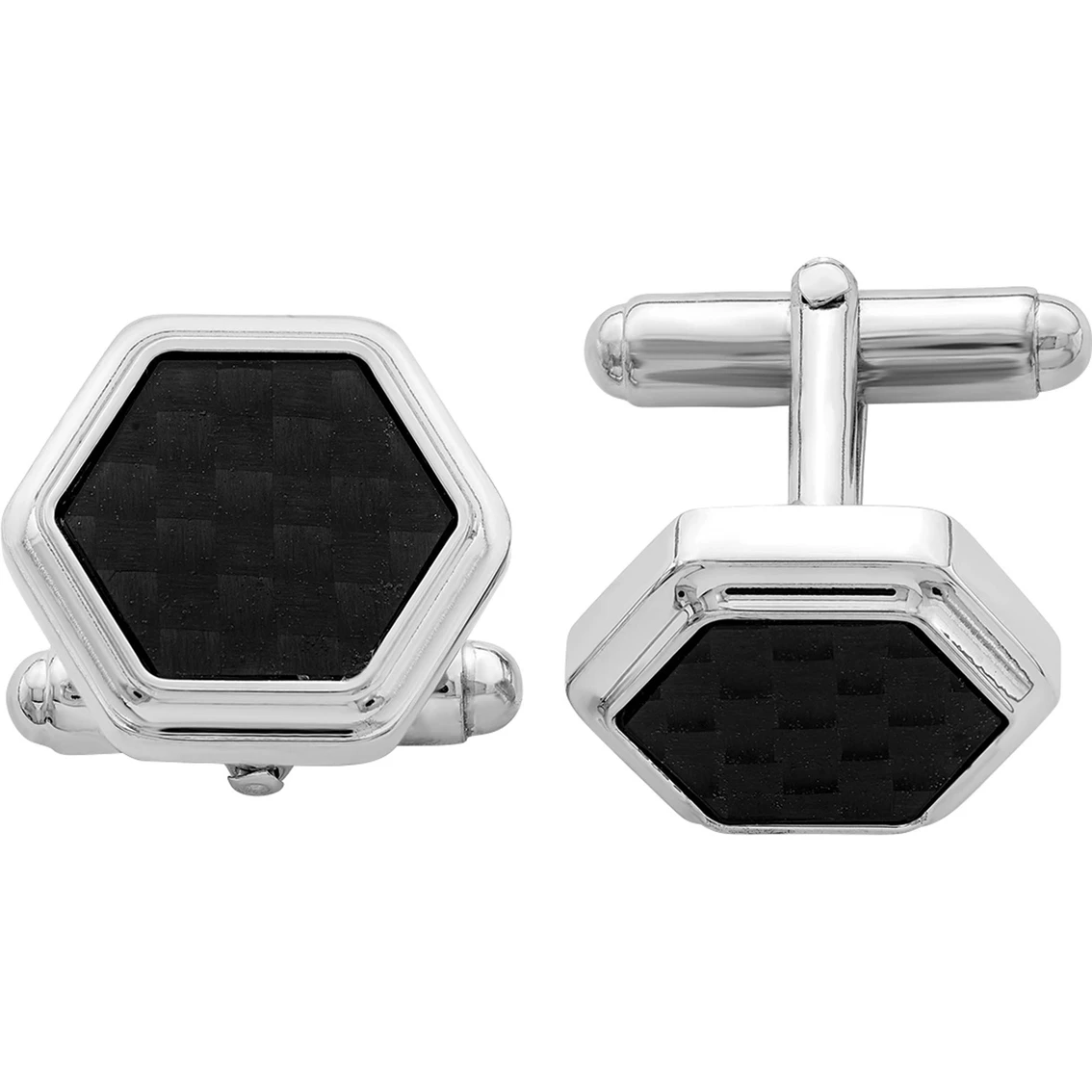Best Sale ⌛ Other Brands Sterling Silver Rhodium Plated Hexagon Black Carbon Fiber Cufflinks ❤️ 1 Best Sale ⌛ Other Brands Sterling Silver Rhodium Plated Hexagon Black Carbon Fiber Cufflinks ❤️