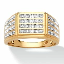 Cheapest π₯ PalmBeach Jewelry Men's 1/6 TCW Pave Diamond Multi-Row Grid Ring In 18k Gold-plated Sterling Silver π