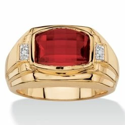 Outlet π― PalmBeach Jewelry Men's 2.77 TCW Cushion-Cut Created Red Ruby And Diamond Accent Ring Yellow Gold-Plated β