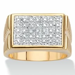Best Pirce ⌛ PalmBeach Jewelry Men's Diamond Accent 18k Gold-Plated Two-Tone ⌚ Watchband-Style Grid Ring 👏