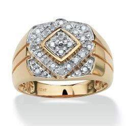 Best Sale 🔥 PalmBeach Jewelry Men's 1/4 TCW Round Diamond Geometric Ring In 10k Gold 🔥