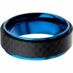 Best Sale ⌛ Other Brands Carbon Fiber Blue Ion Plated Ring 🧨