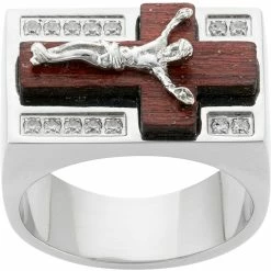 Best deal 🔔 Other Brands Stainless Steel Cubic Zirconia Wood Crucifix Ring 🛒