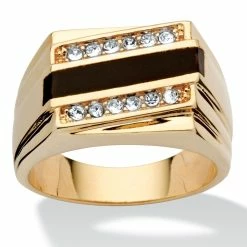 New π₯ PalmBeach Jewelry Men's Emerald-Cut Genuine Onyx Crystal Accent Yellow Gold-Plated Classic Ring π₯°